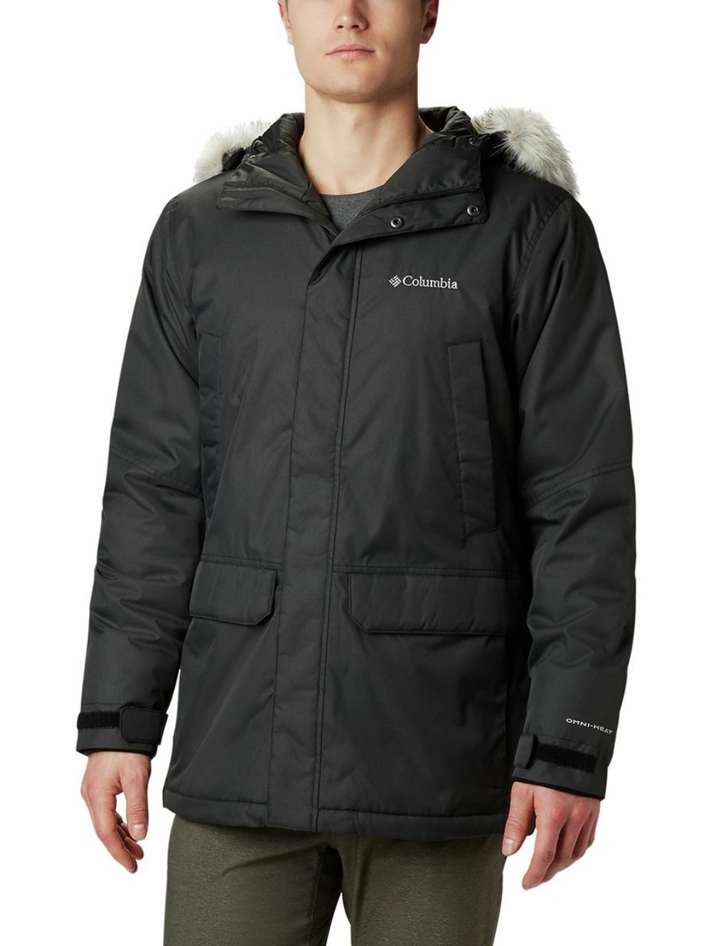 Columbia Mens Small Black Parka Pens Creek II Omni Heat Jacket Zip Fur Trim